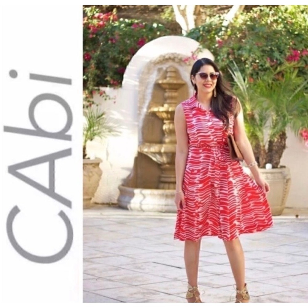 Cabi Dress Women Medium Red White New 281 Sleeveless Button Front Pleated Stripe